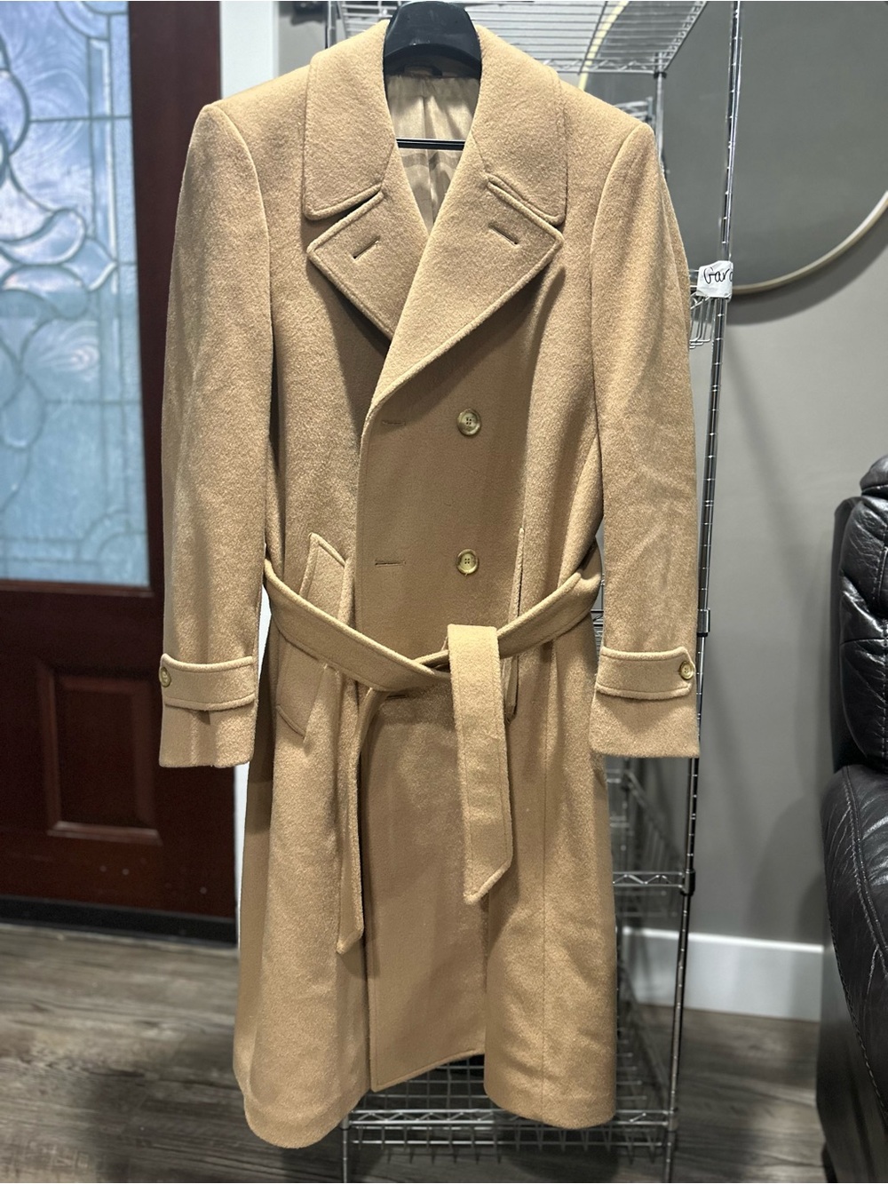Women's Double-Breasted Camel Peacoat with Gold-Tone Buttons pure wool